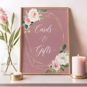 Póster Letrero de tarjetas y regalos florales rosa polvor