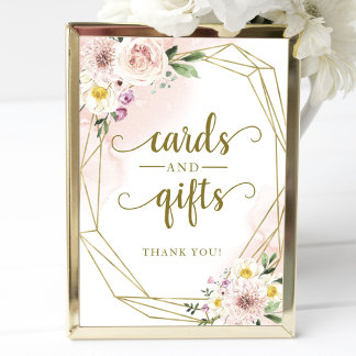 Póster Letrero de tarjetas y regalos geométricos florales