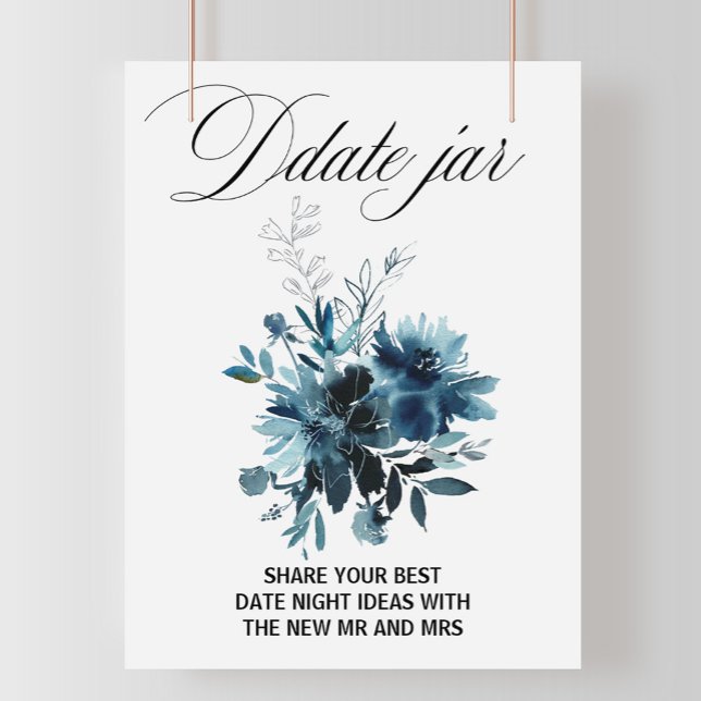 Póster Letrero de Tarro de Fecha Floral Azul de la Marina (Subido por el creador)