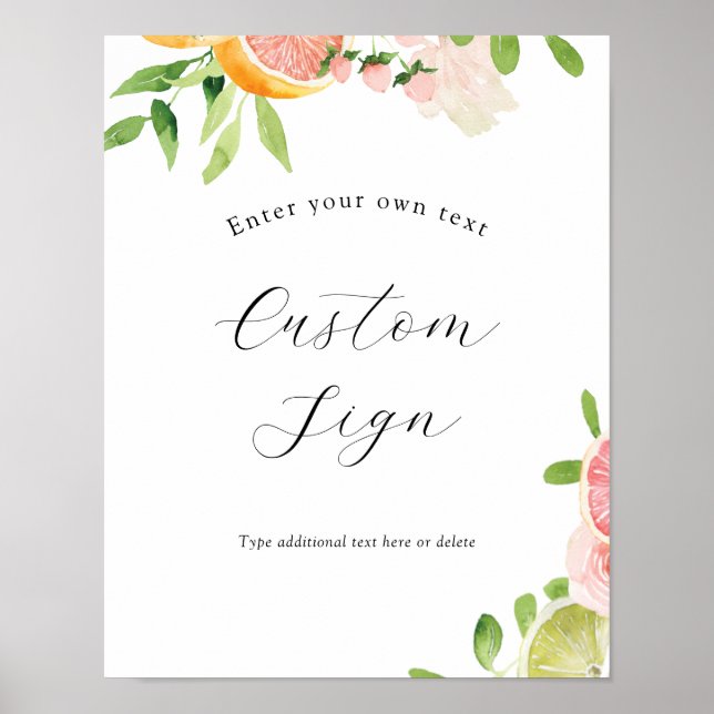 Póster Letrero de texto personalizado de cítrico rosa (Frente)