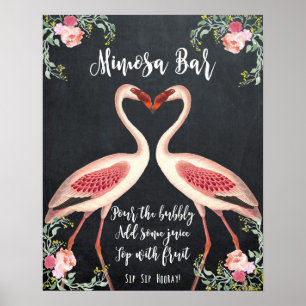 Póster Letrero de tiza para bar de Mimosa con flamencos p