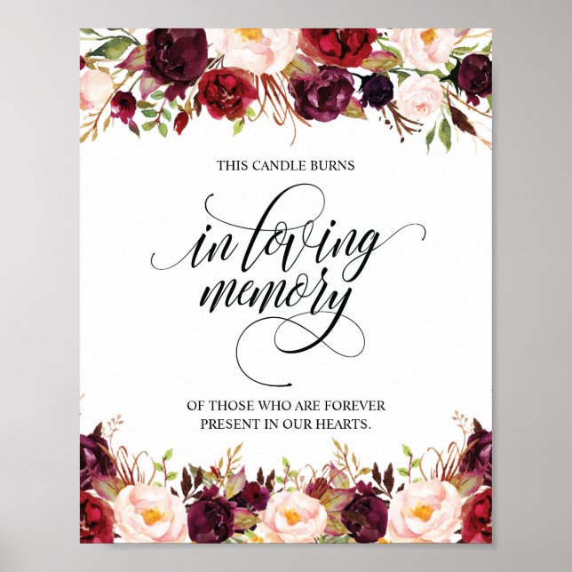 Póster Letrero de Vela Memorial In Loving Memory (Frente)