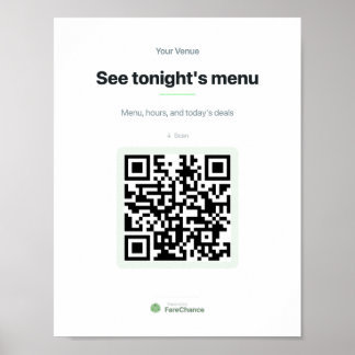Póster Letrero de Ventana con Código QR para Restaurantes