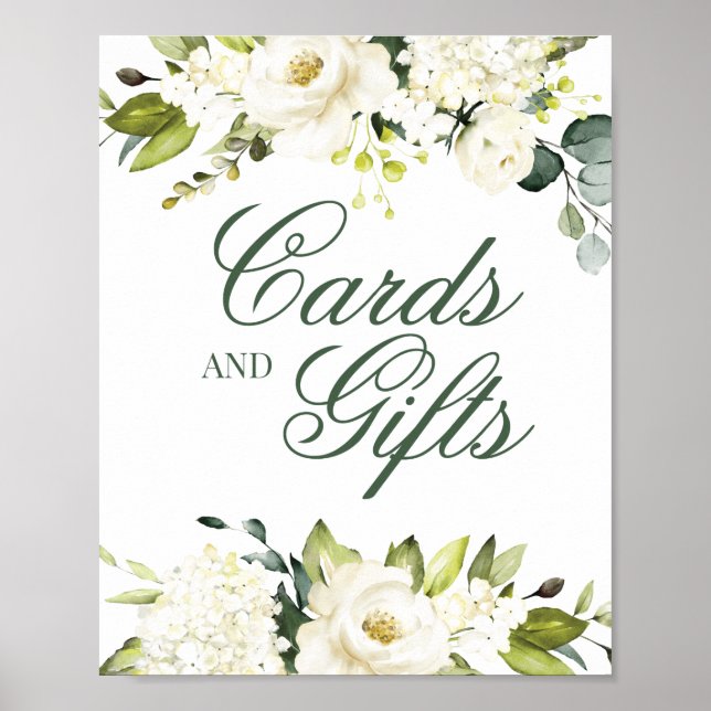 Póster Letrero de White Roses Cards & Gifts (Frente)
