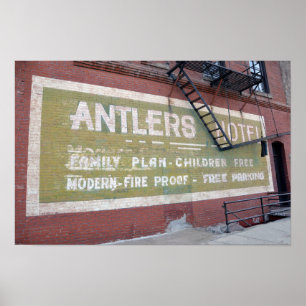 Póster Letrero del Hotel Antlers, Baker City, Oregón