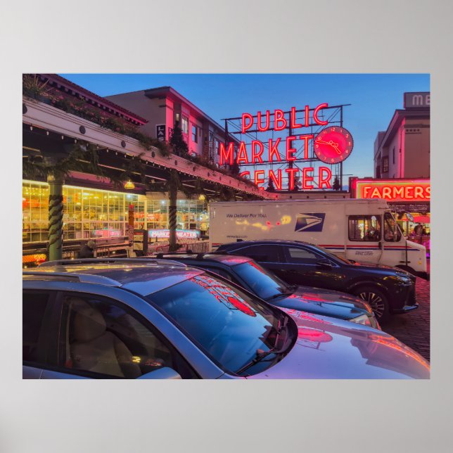 Póster Letrero del Mercado de Pike en Seattle (Frente)