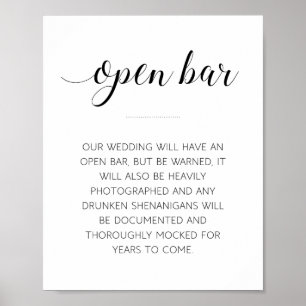 Póster Letrero Divertido de Boda con Bar Abierto