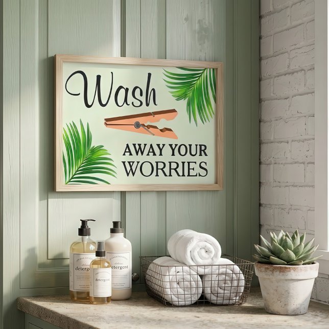 Póster Letrero Divertido de Sala de Lavado Tropical Verde (Subido por el creador)