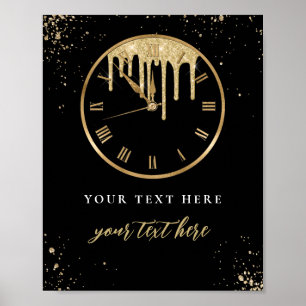 Póster Letrero Editable Nochevieja Reloj Goteante