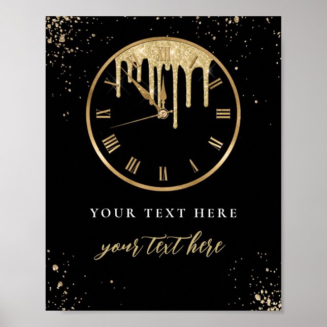 Póster Letrero Editable Nochevieja Reloj Goteante (Frente)