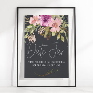 Póster Letrero elegante floral polvoriento rosa púrpura p