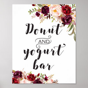 Póster Letrero Floral Boho Borgoña - Barra de Donuts y Yo