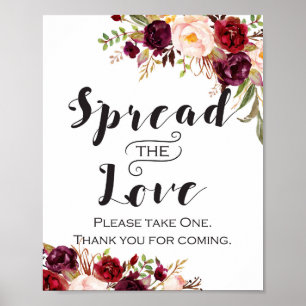 Póster Letrero Floral Boho Borgoña - Difunde el Amor