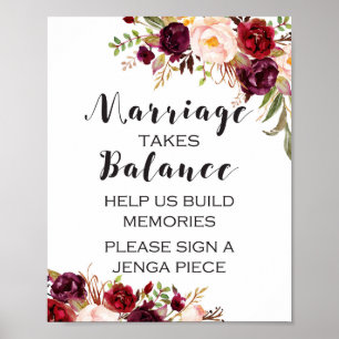Póster Letrero Floral Boho Borgoña - El Matrimonio Requie