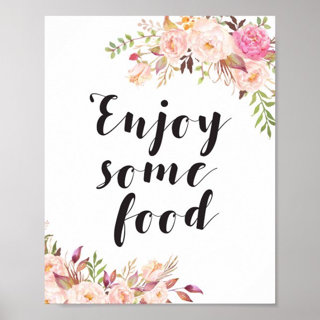 Póster Letrero floral boho Disfruta algo de comida (Frente)