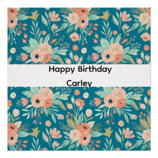 Póster Letrero Floral de Cumpleaños para Niña