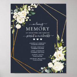 Póster Letrero Floral Geométrico de Cobre Azul Blanco En