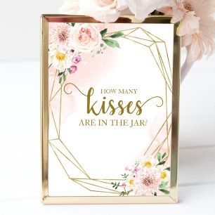 Póster Letrero Floral Geométrico de Cuántos Besos Rubor R