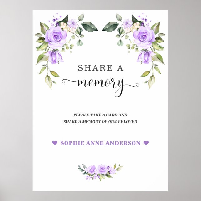 Póster Letrero Funeral de Flores Purpúreas para Compartir (Frente)