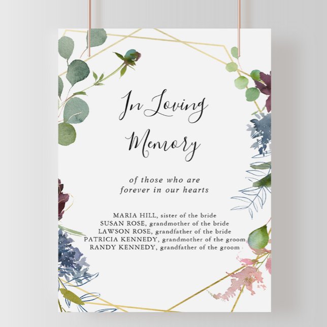 Póster Letrero geométrico dorado de Borgoña en memoria de (Subido por el creador)