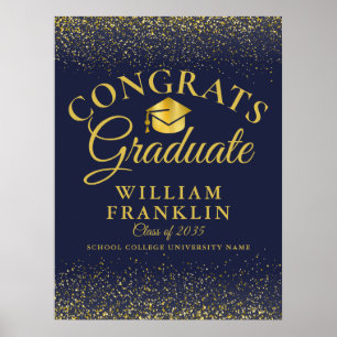 Póster Letrero moderno de graduación azul marino y dorado
