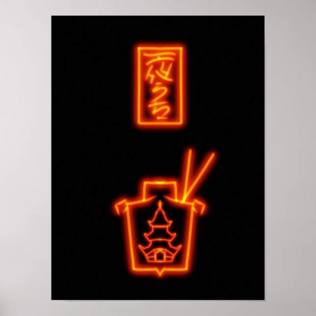 Póster Letrero Neon de Comida para Llevar Rojo Sutil (Frente)