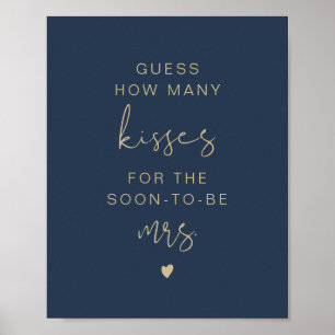 Póster Letrero Nupcial CAITLIN Navy Cuántos Besos