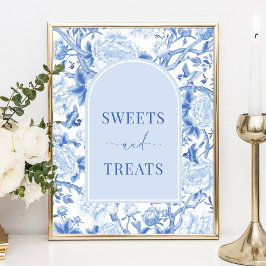 Póster Letrero Nupcial Chinoiserie Azul Blanco Sweets & T