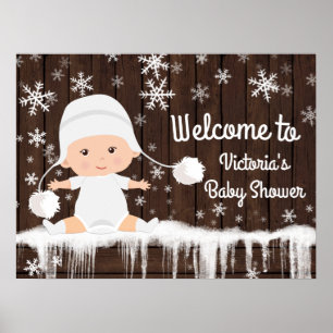 Póster Letrero para Baby Shower de Invierno Copo de Nieve