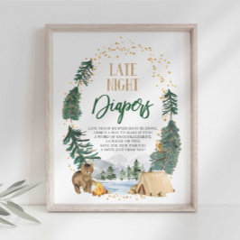 Póster Letrero para Baby Shower de Pañales Nocturnos
