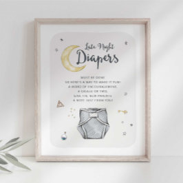 Póster Letrero para Baby Shower de Pañales Nocturnos de M