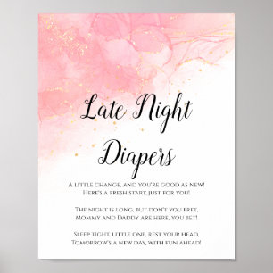 Póster Letrero para Baby Shower Pañales Nocturnos Rubor D