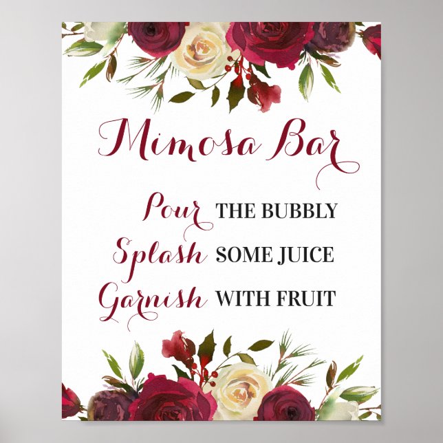 Póster Letrero para Bar de Mimosa Marsala para Boda, Desp (Frente)