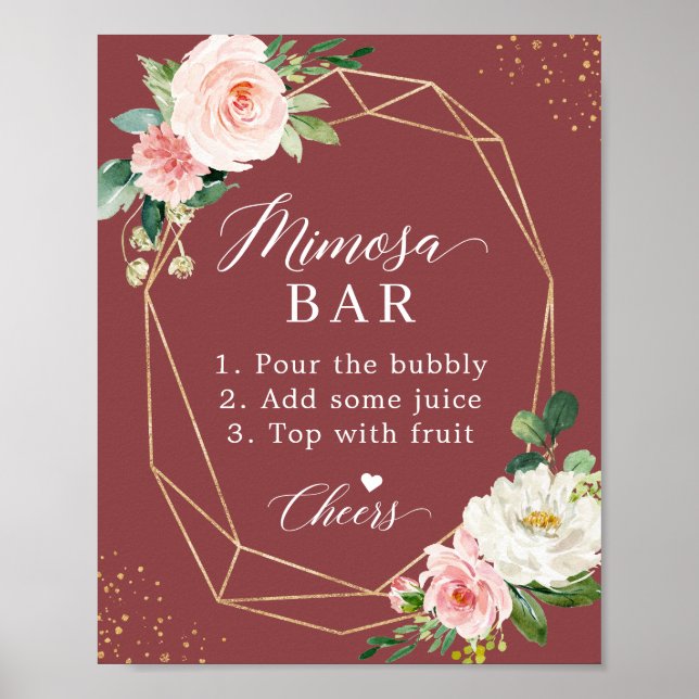 Póster Letrero para Bar de Mimosa para Despedida de Solte (Frente)