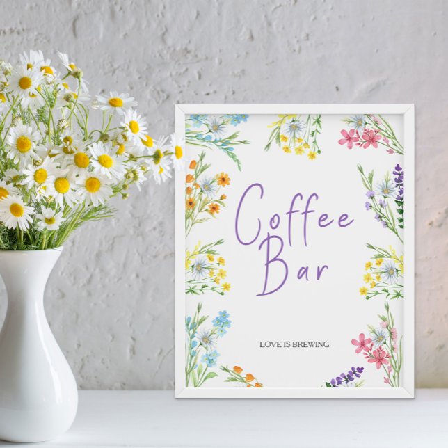 Póster Letrero para barra de café para despedida de solte (Bridal Shower coffee bar sign from my Wildflower Meadow Collection - or printed or as digital file)