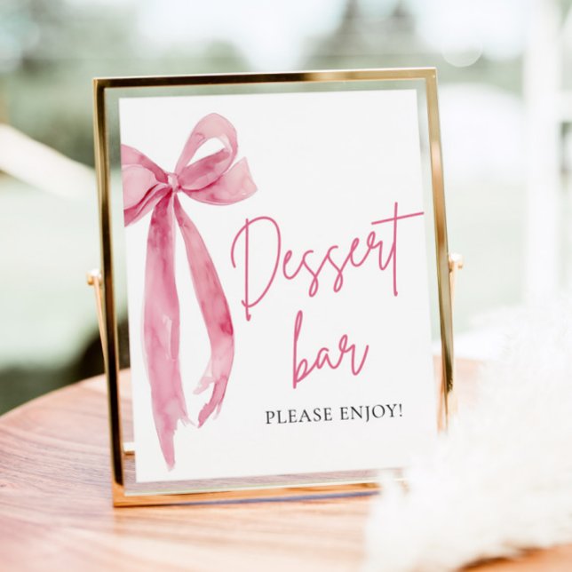 Póster Letrero para barra de postres de lazo rosa elegant (Watercolor Elegant Blush Pink Bow Dessert Bar Sign)