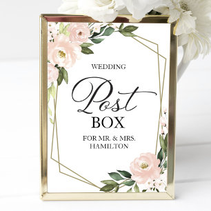 Póster Letrero para buzón de boda - Floral geométrico ros
