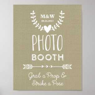 Póster Letrero para cabina de fotos de boda Corazones Fle