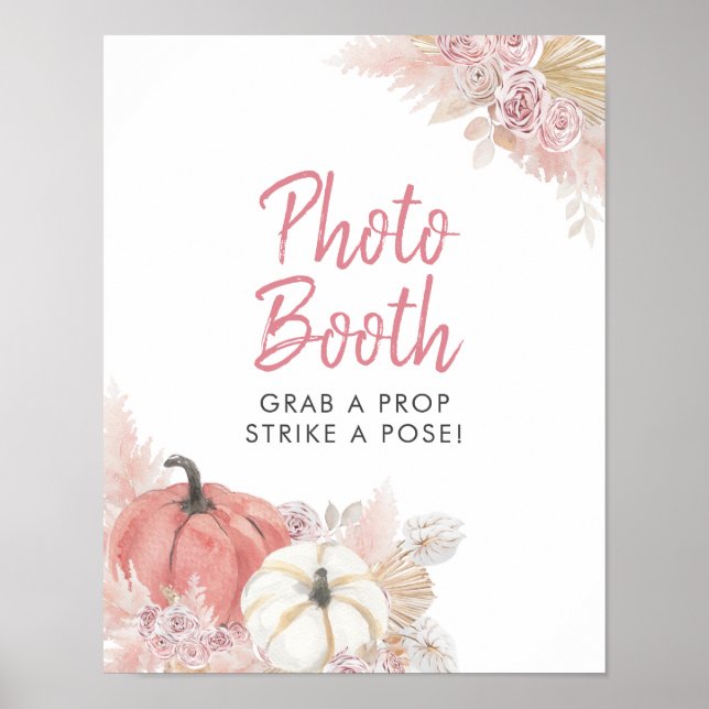 Póster Letrero para cabina fotográfica de calabaza rosa e (Frente)