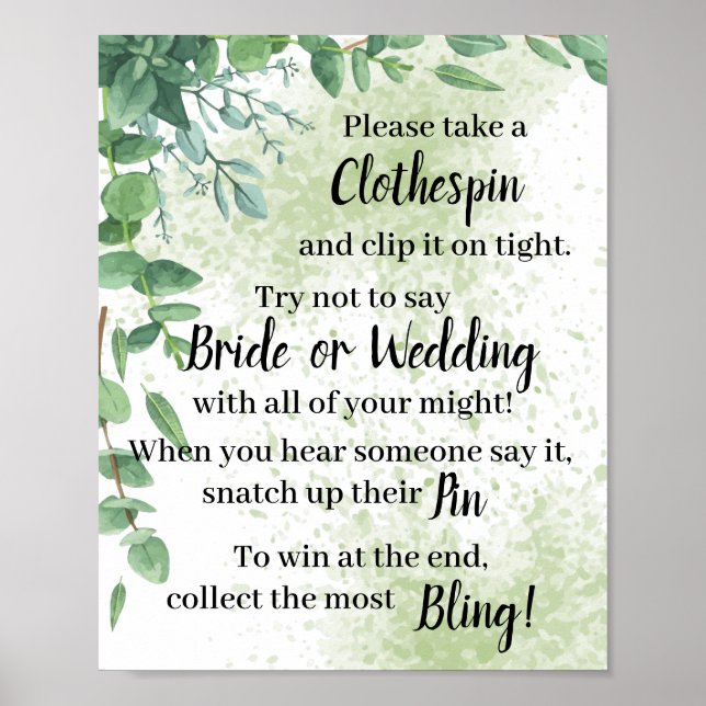 Póster Letrero para Juego de Ducha con Eucalipto y Pinza  (Frente)