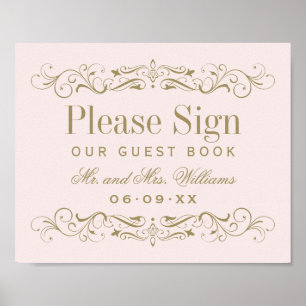 Póster Letrero para libro de invitados de bodas con calig