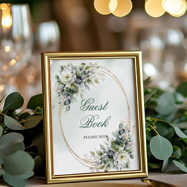 Póster Letrero para Libro de Invitados de Jardín Boho con (Garden Boho Greenery Guest Book Sign 8x10)