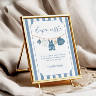 Póster Letrero para sorteo de pañales en baby shower Blue
