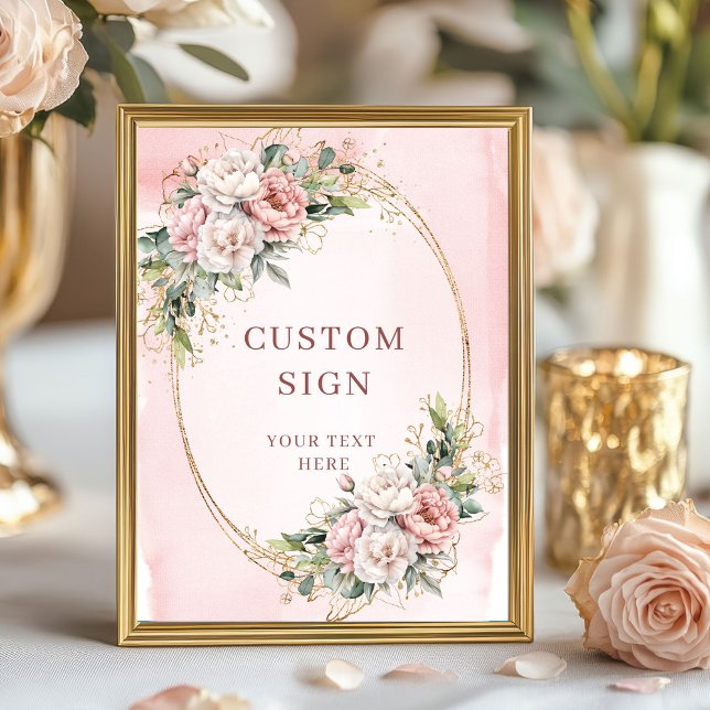 Póster Letrero personalizado de acuarela moderna con flor (Modern Watercolor Rose Gold Floral Custom Sign)