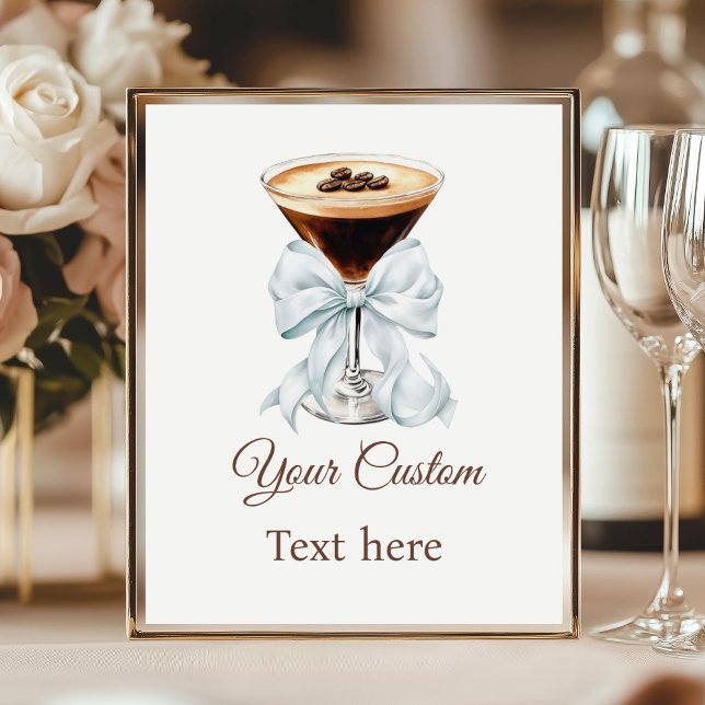 Póster Letrero personalizado de Arco Coquette Azul de Mar (Espresso martini Blue Coquette Bow Custom sign)
