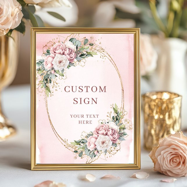 Póster Letrero personalizado de flores de acuarela de oro (Luxury Watercolor Rose Gold Floral Custom Sign)