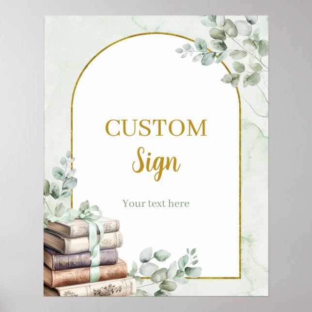 Póster Letrero personalizado de Greenery Sage Storybook (Frente)