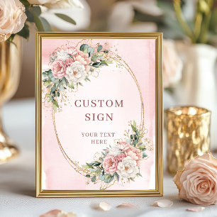 Póster Letrero personalizado floral elegante boho rosa or