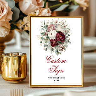 Póster Letrero Personalizado Floral Granate Opulento Euca