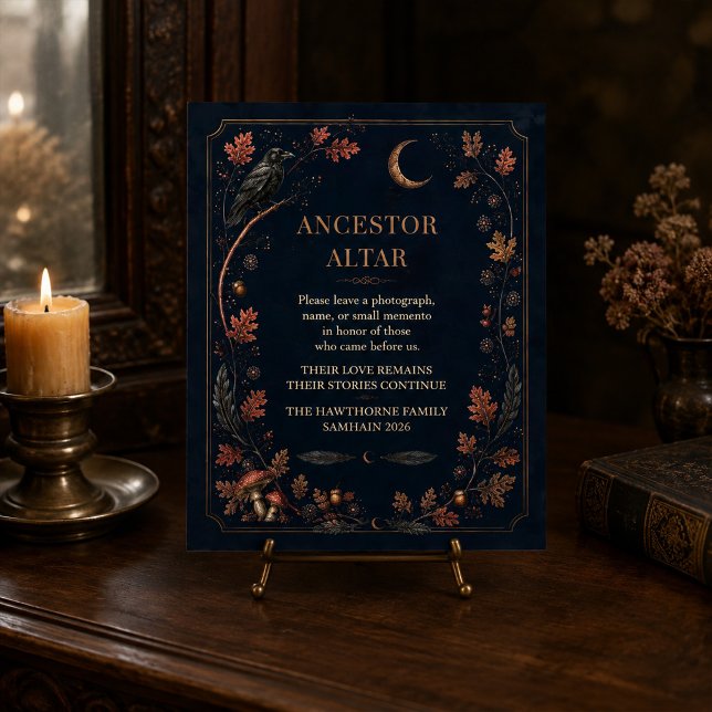 Póster Letrero personalizado para altar de ancestros vict (Personalized Victorian Samhain Ancestor Altar Sign)